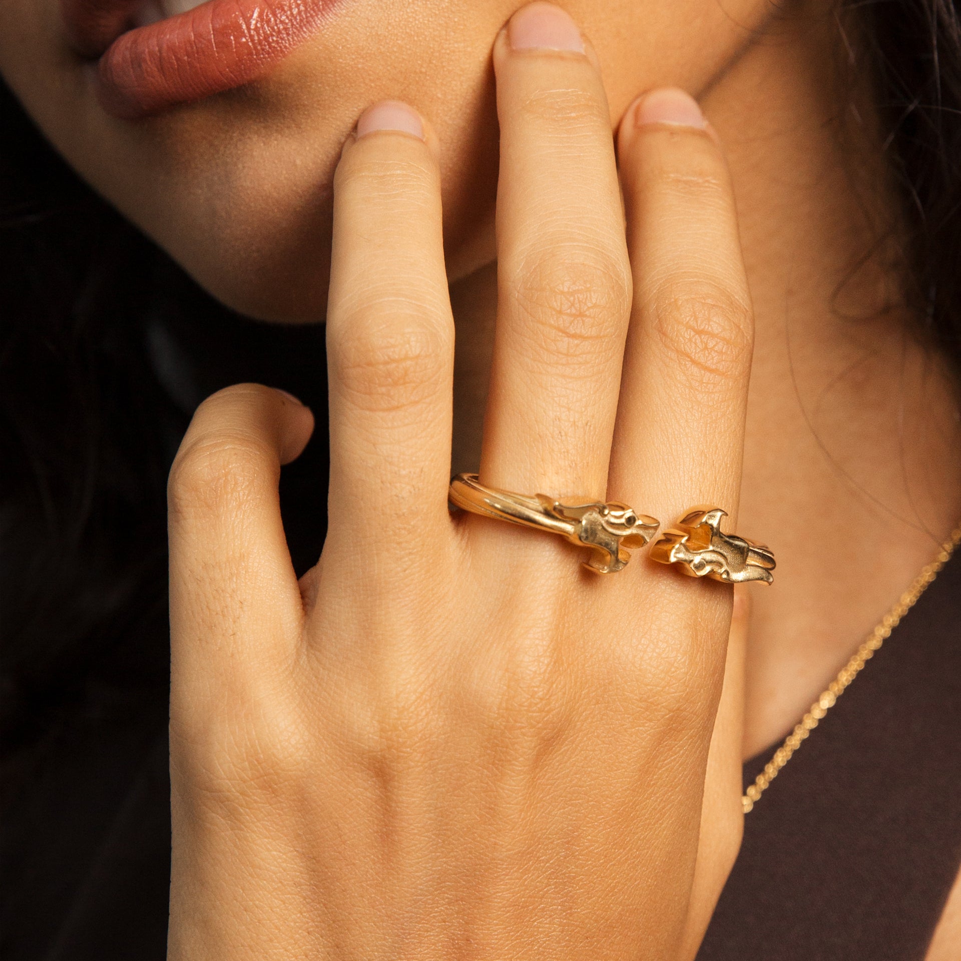 Sculpted Dragon ring Two Motif Two Finger